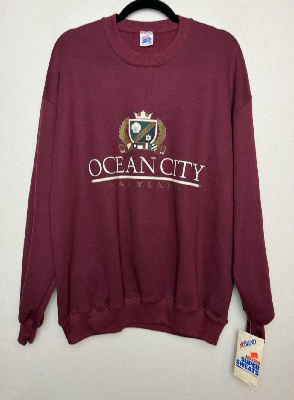 Vintage Jerzees Super Sweats Maroon Ocean City, MD Sweatshirt Crewneck Size XL
